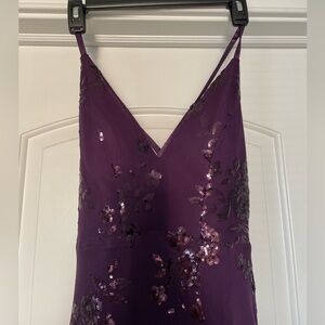 Plum purple maxi dress with sequined flowers throughout! (Size 3)